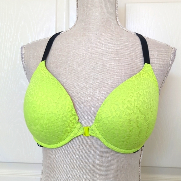 Victorias Secret Pink Push-up Pigeomant Chartreuse Yellow Razorback Bra - Picture 1 of 7